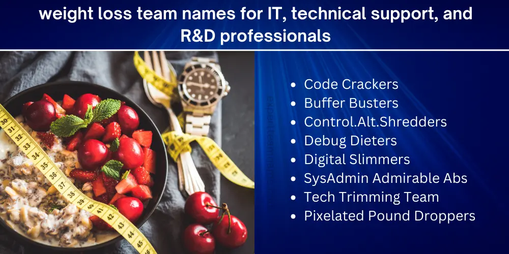 400 Funny & Clever Weight Loss Team Names: Get Motivated! 3 weight loss team names for IT, technical support, and R&D professionals