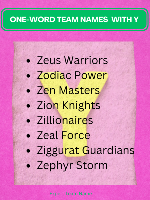 100 Team Names Starting with Y: Creative, Unique & Fun Ideas 2 One-Word Team Names Starting with Y