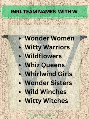 300 Team Names Starting with W - Creative Ideas for Every 4 WOMAN TEAM NAME WITH W