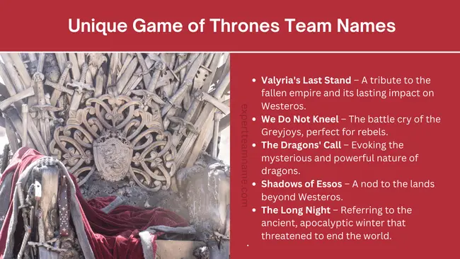 99 Game of Thrones Team Names – Unleash Your Inner Warrior 4 Unique Game of Thrones Team Names