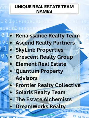 297+ Best Modern Real Estate Team Names for 2024 4 Unique Real Estate Team Names